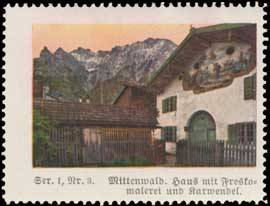 Mittenwald Haus mit Freskenmalerei und Karwendel