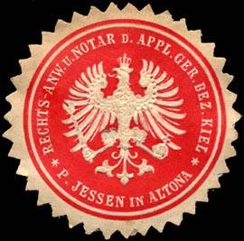 Rechts - Anwalt und Notar des Appl. Ger. Bezirk Kiel - P. Jessen in Altona