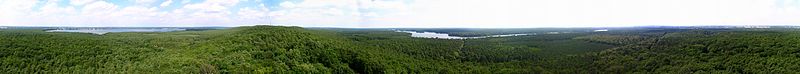 360°-Panoramabild vom Müggelturm – Blick über Müggelsee, Müggelberge und Langer See