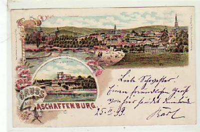 Aschaffenburg Litho Ansichtskarte mit Pompejanum 1899