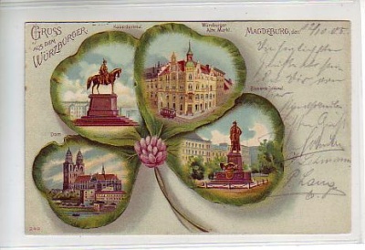 Magdeburg Kleeblatt Litho mit Kleinbild 1905