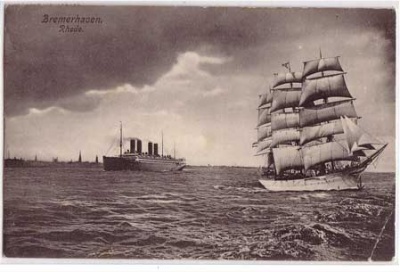 Bremerhaven Rhede Dampfer Segelschiff 1907