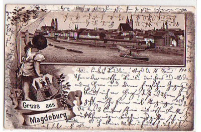 Magdeburg ,Litho-Ansichtskarte von 1903