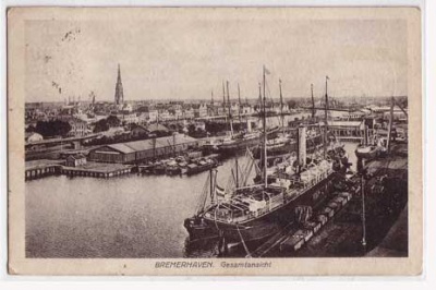 Bremerhaven mit altem Dampfer 1923