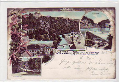 Wolkenstein Erzgebirge Litho mit Bahnhof,Waldmühle 1898