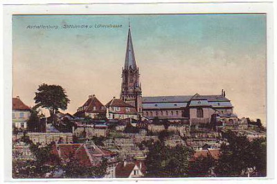 Aschaffenburg Kirche und Löherstrasse 1912